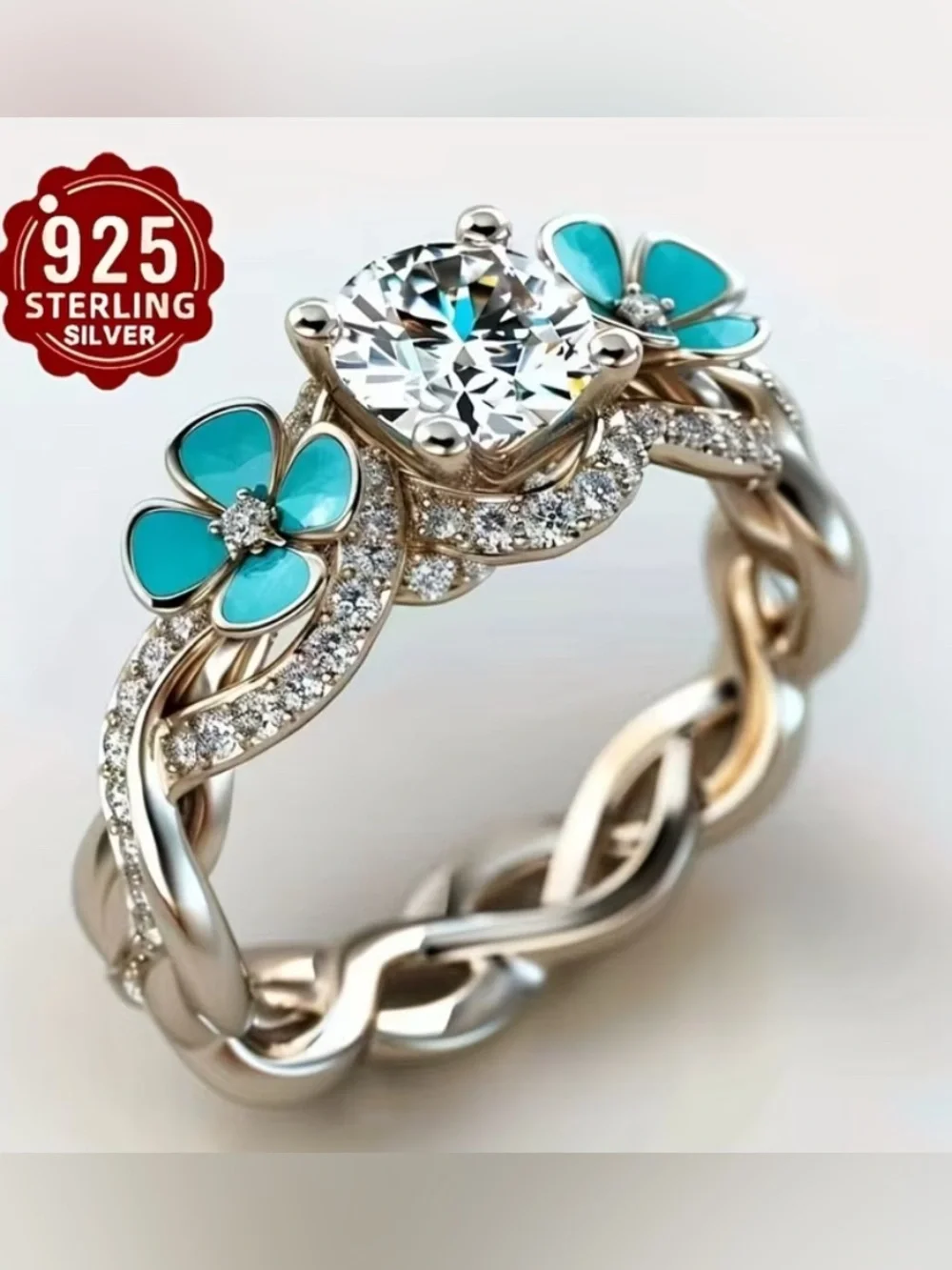 WESTERN Floral Twist Ring with Clear Solitaire